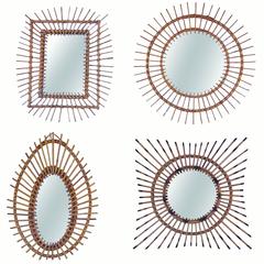 Set of French Riviera 1950 Rattan and Bamboo Mirrors