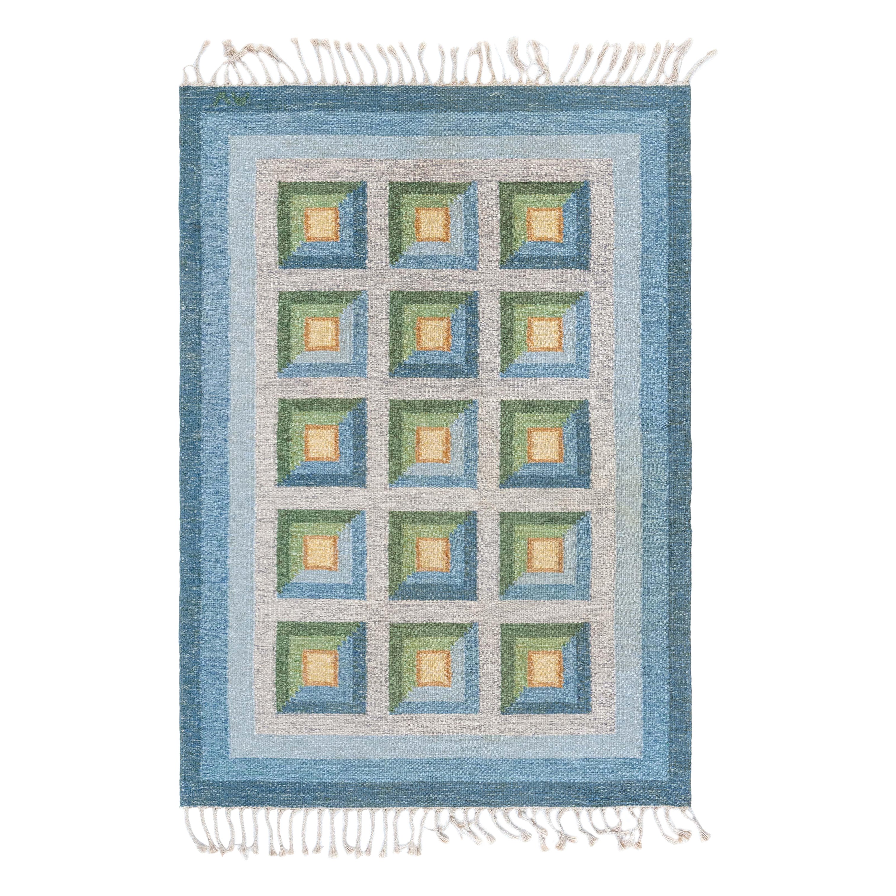 Doris Leslie Blau Vintage Swedish Flat Woven Rug by Alice Walleback For Sale
