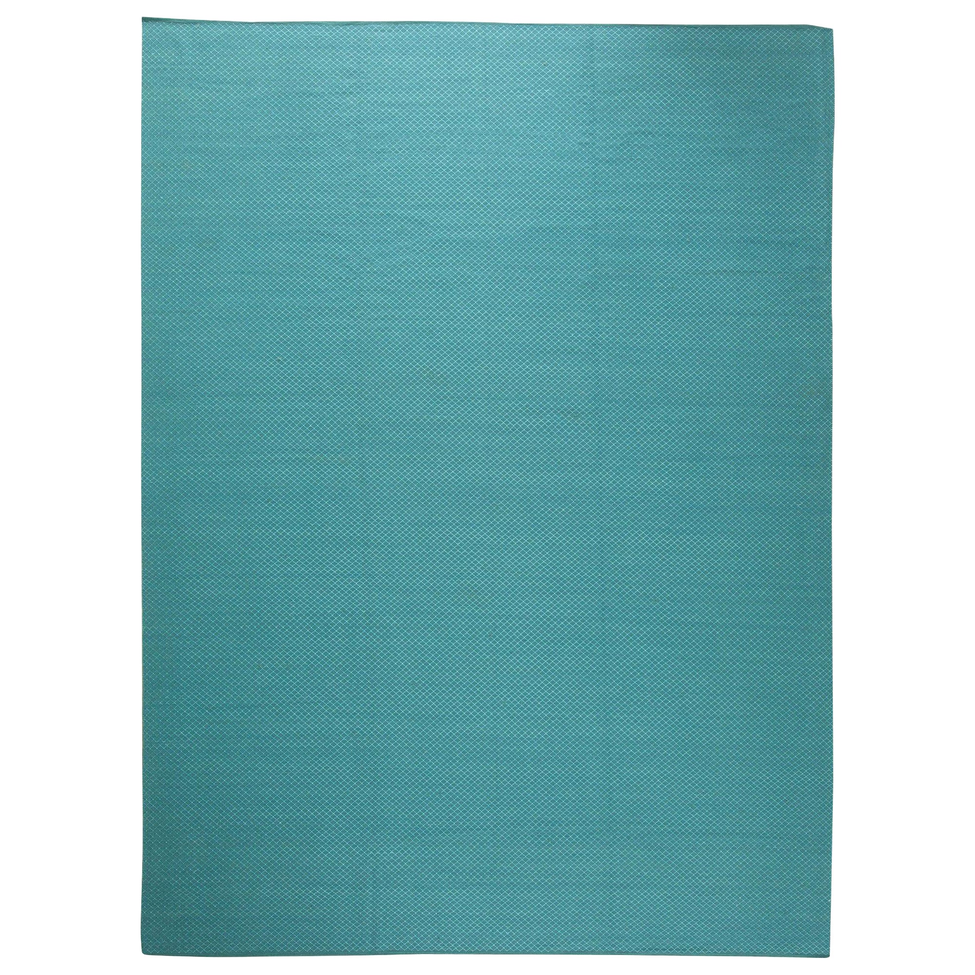 Contemporary Turquoise Geometric Flat-Weave Viscose Rug by Doris Leslie Blau en venta