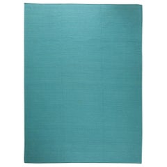 Contemporary Turquoise Geometric Flat-Weave Viscose Rug by Doris Leslie Blau