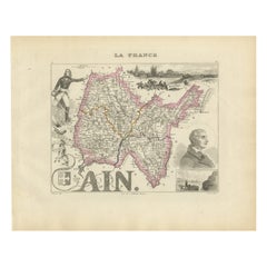 Map of Ain France with Vineyards of Bugey and Notable Portraits, c.1850
