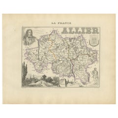 Map of Allier France with Saint-Pourçain Wine Region by Vuillemin, 19th c