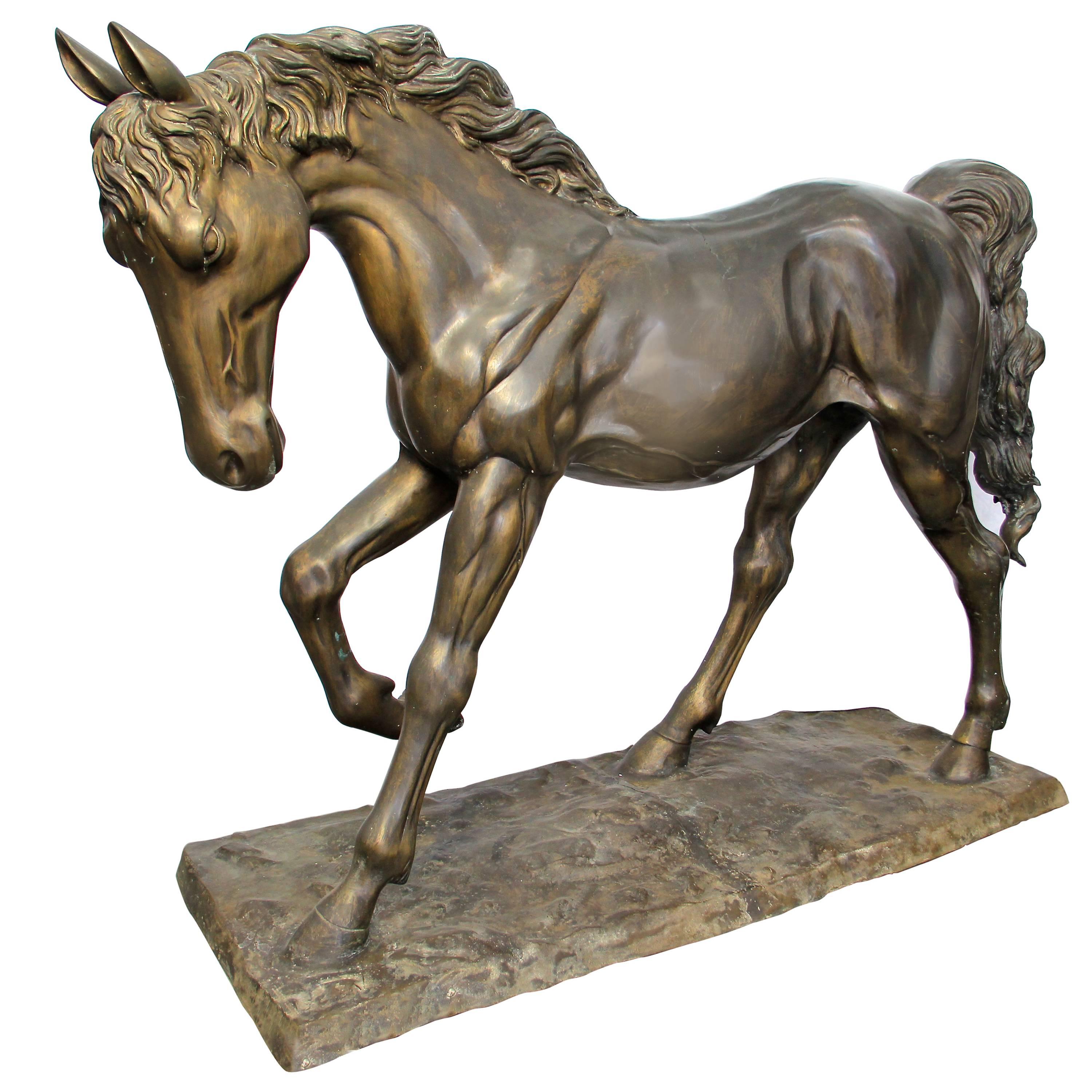 Life-Size Brass Horse Sculpture, circa 1910