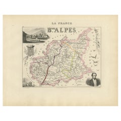 Map of Basses-Alpes France with Digne and Lavender Region by Vuillemin, c.1850