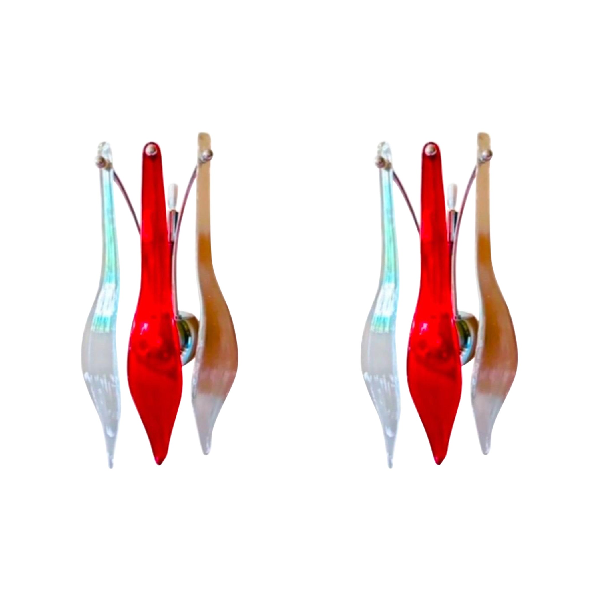 Large wall lighting Murano glass leave pair , Italy 2000