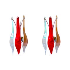 Large wall lighting Murano glass leave pair , Italy 2000