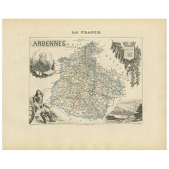 Map of Ardennes France with Sedan and Military History by Vuillemin, c.1850