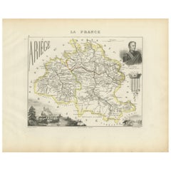 Map of Ariège France with Foix and Pyrenees Landscape by Vuillemin, 19th c