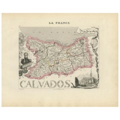 Map of Calvados France with Caen and Cider-Brandy Region, 19th Century