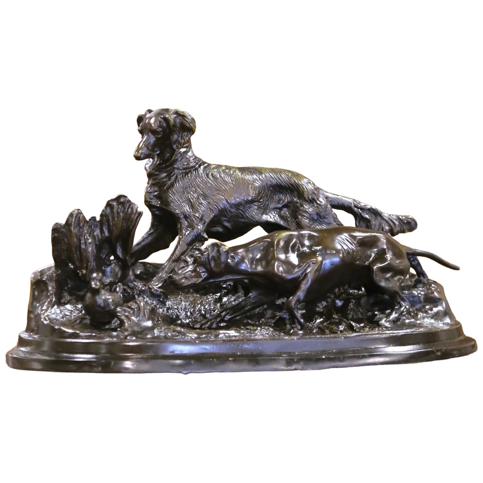 19th C. French Patinated Bronze Hunt Scene Sculpture, Jules Moigniez Style For Sale