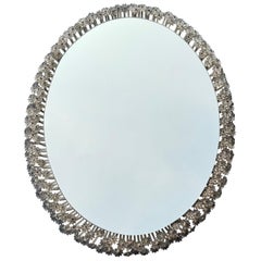 Rare Midcentury Emil Stejnar Illuminated Floral Oval Shape Mirror, Austria 1950s