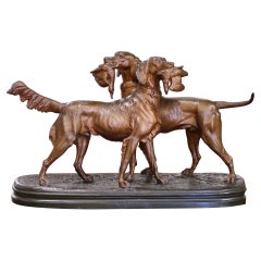 19th C. French Spelter Hunt Scene Sculpture in Style of Jules Moigniez