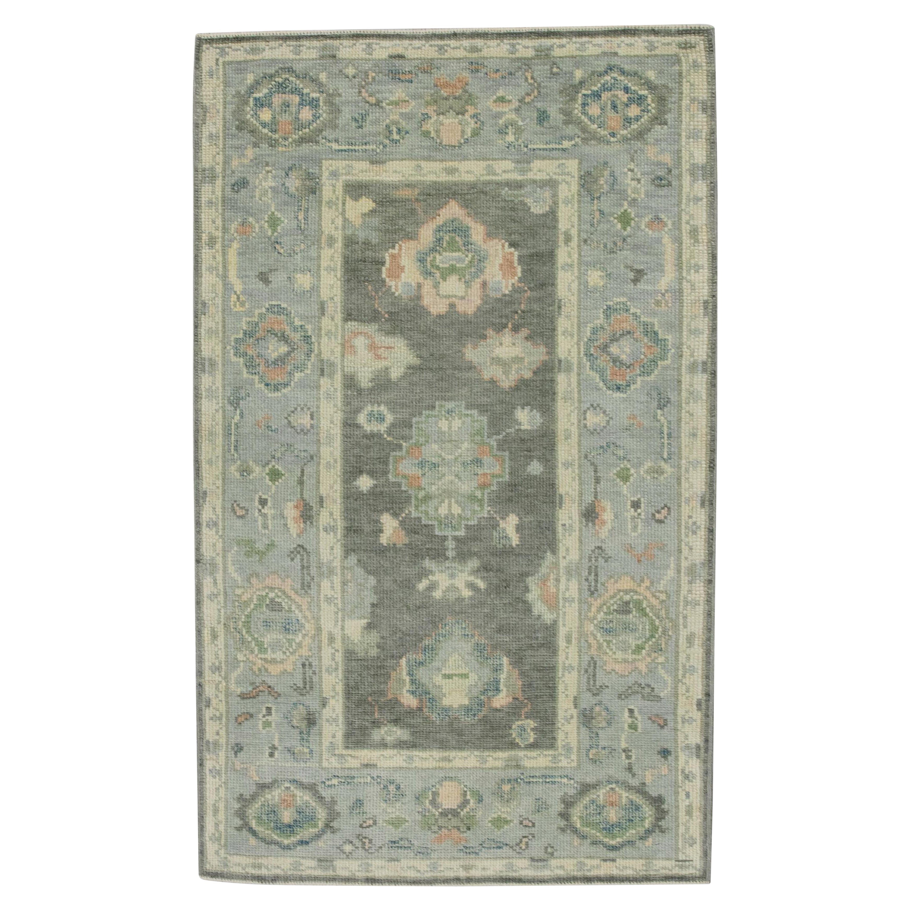Turkish Oushak Rug Gray & Blue Handwoven Wool Rug 3' x 4'10"