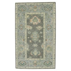 Turkish Oushak Rug Gray & Blue Handwoven Wool Rug 3' x 4'10"