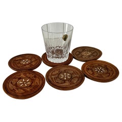Set of 6 Hand-Carved Sheesham Wood Coasters circa 1970s