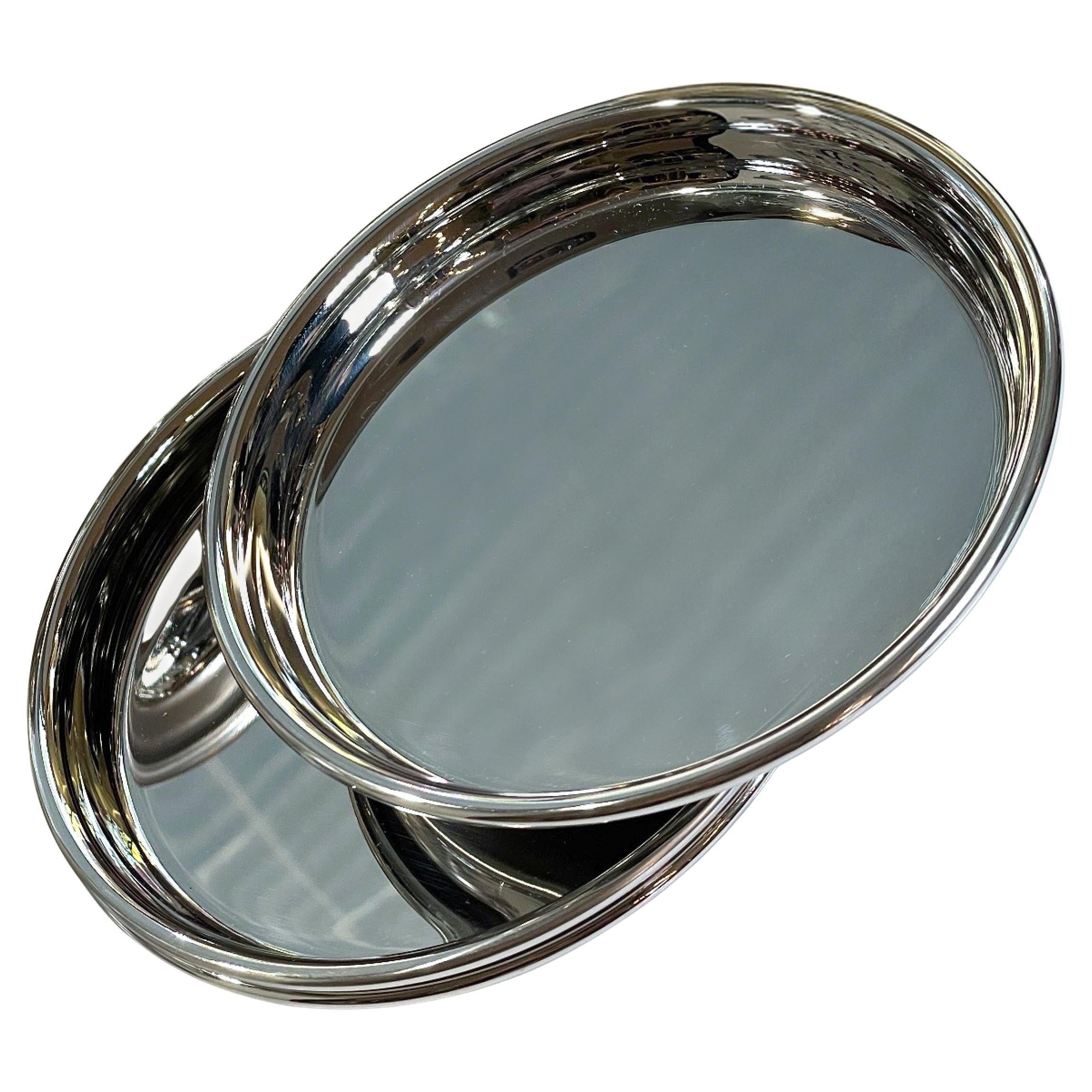 Italian Modern Set of 6 Mirror-Finish Coasters in Stainless Steel