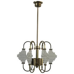 Brass and Crystal Glass Ceiling Lamp, 1960s, Italy