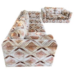 Vintage Pair of Milo Baughman Tuxedo Sofas in Chevron Pattern
