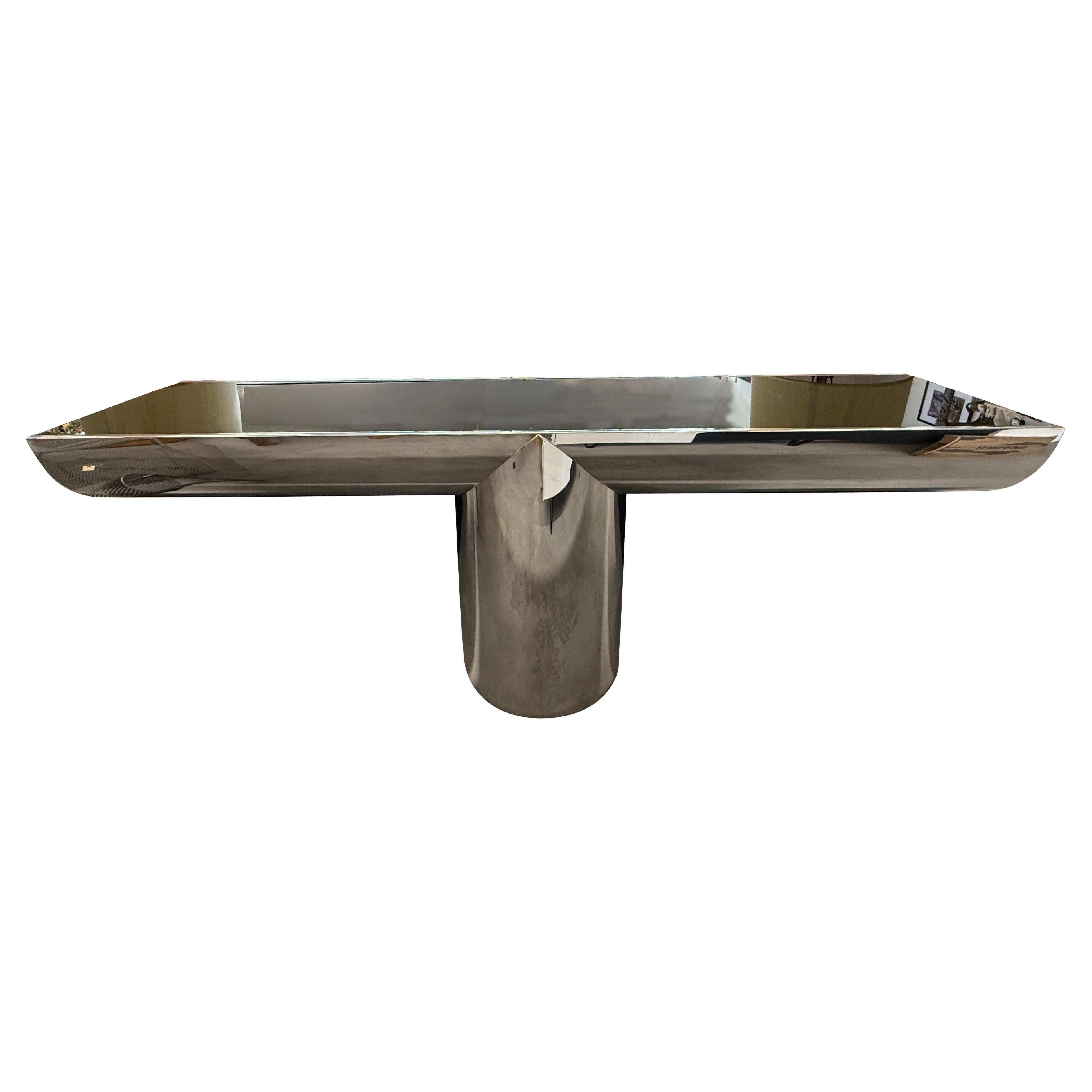 J Wade Beam for Brueton Steel and Black Glass Console For Sale