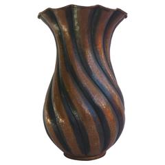 Retro Large, Egidio Casagrande Vase, Hammered Copper, Twist Fluted, Italy, circa 1930