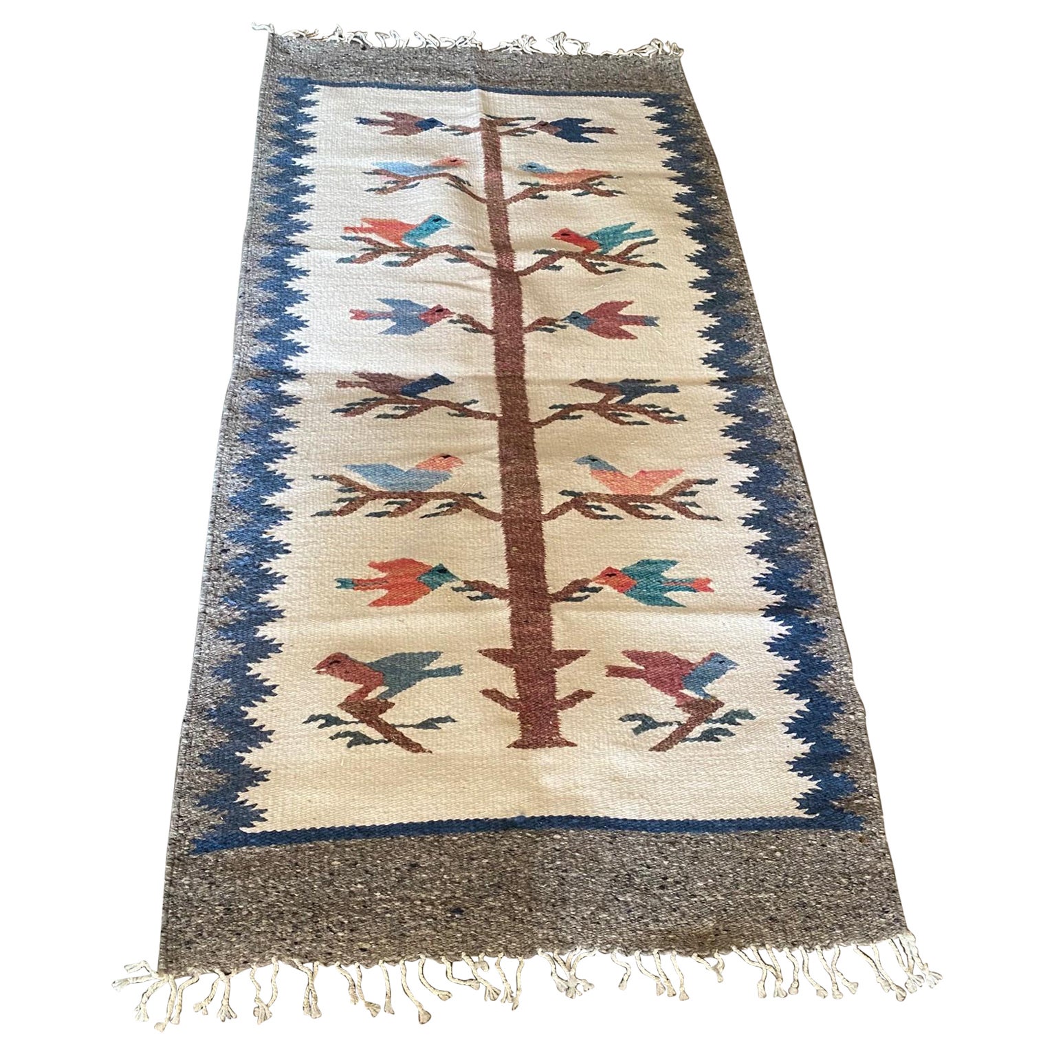 Native American Indigenous Zapotec or Navajo Handwoven Tree of Life Rug Blanket For Sale