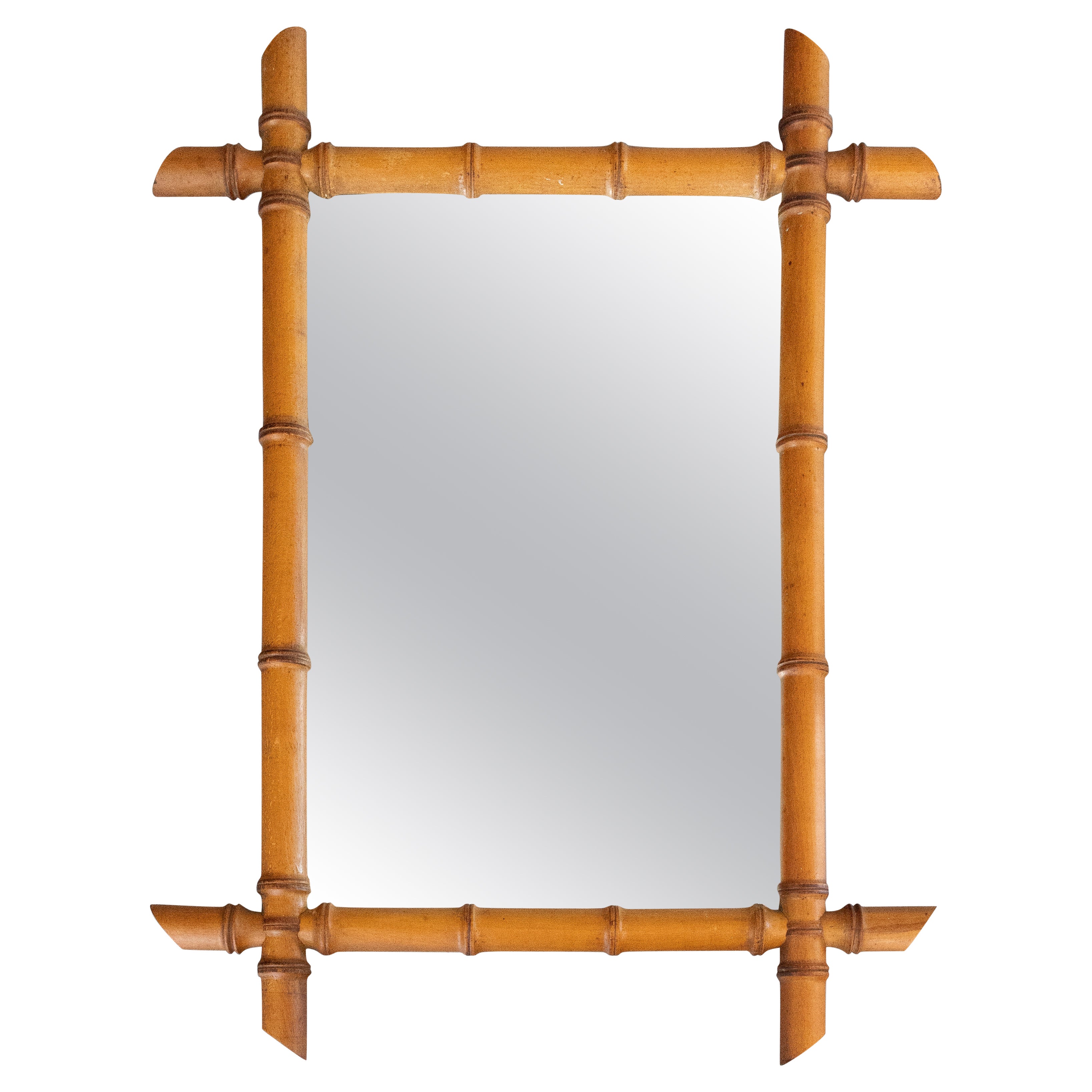 Antique French Faux Bamboo Carved Mirror, circa 1900 en venta