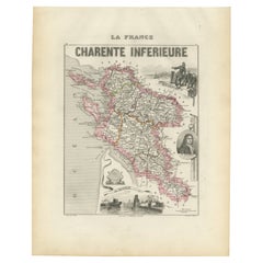 Map of Charente-Inférieure France with La Rochelle and Coastal Vineyards, c.1850