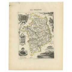 Map of Cher France with Bourges, Sancerre Vineyards and Engraved Vignettes, 1850