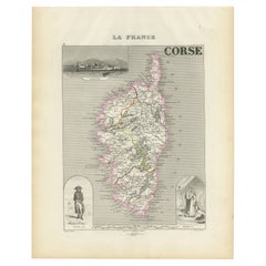 Map of Corsica France with Ajaccio and Napoleon Portraits, 19th Century