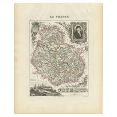 Map of Côte-d'Or France with Dijon and Burgundy Wine Region, 19th Century
