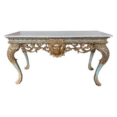 French Painted and Parcel Gilt Console with Carrara Marble Top
