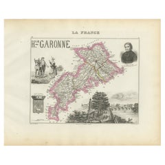 Map of Haute-Garonne France with Toulouse and Garonne River by Vuillemin, c.1850