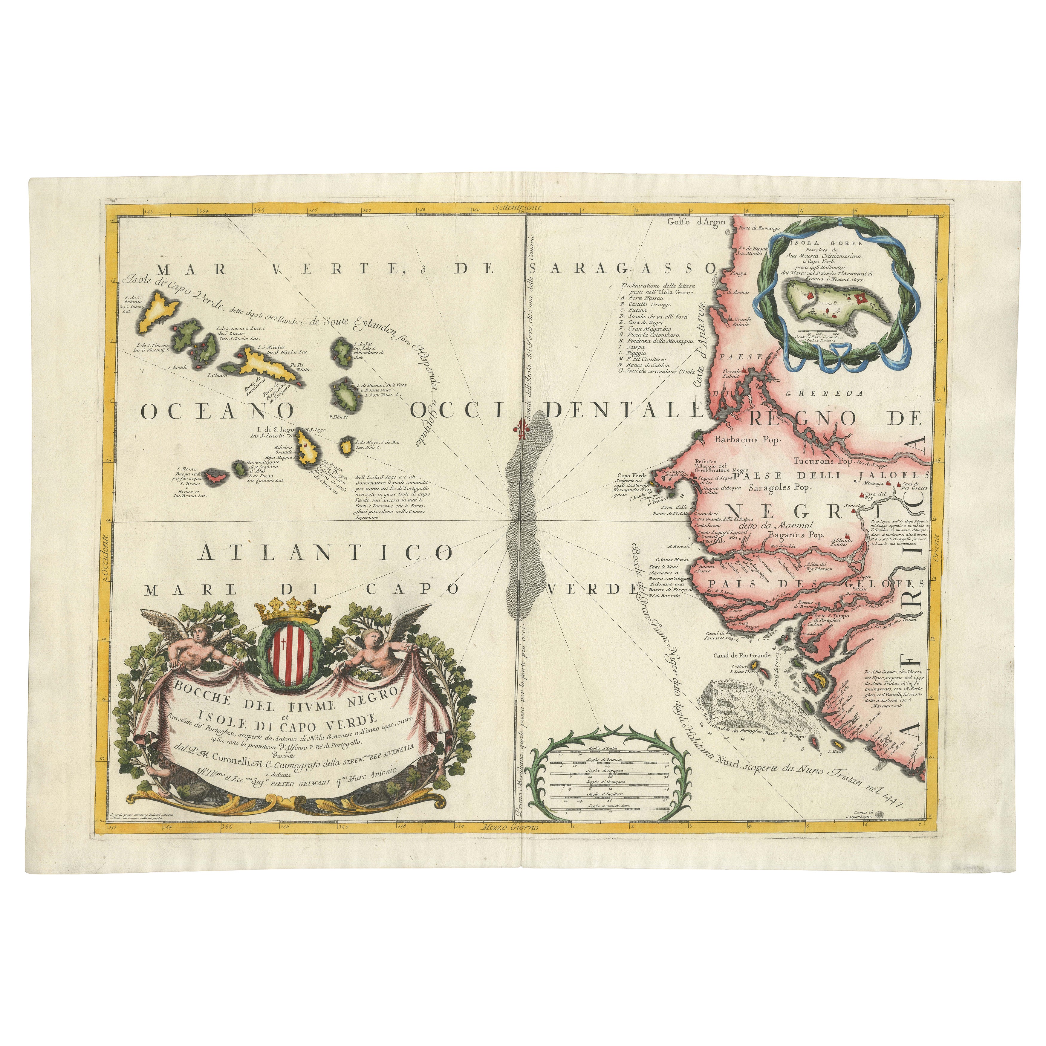 Map of Cape Verde and the Mouth of the River Niger by Coronelli, 1691 For Sale