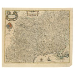 Map of Languedoc by Willem Blaeu, Antique French Copper Engraving 1635