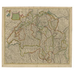 Map of Switzerland by Justus Danckerts, Hand-Colored Engraving ca. 1690