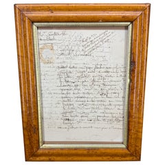 French 1825 Hand Written Letter Artwork in Burl Wood Frame