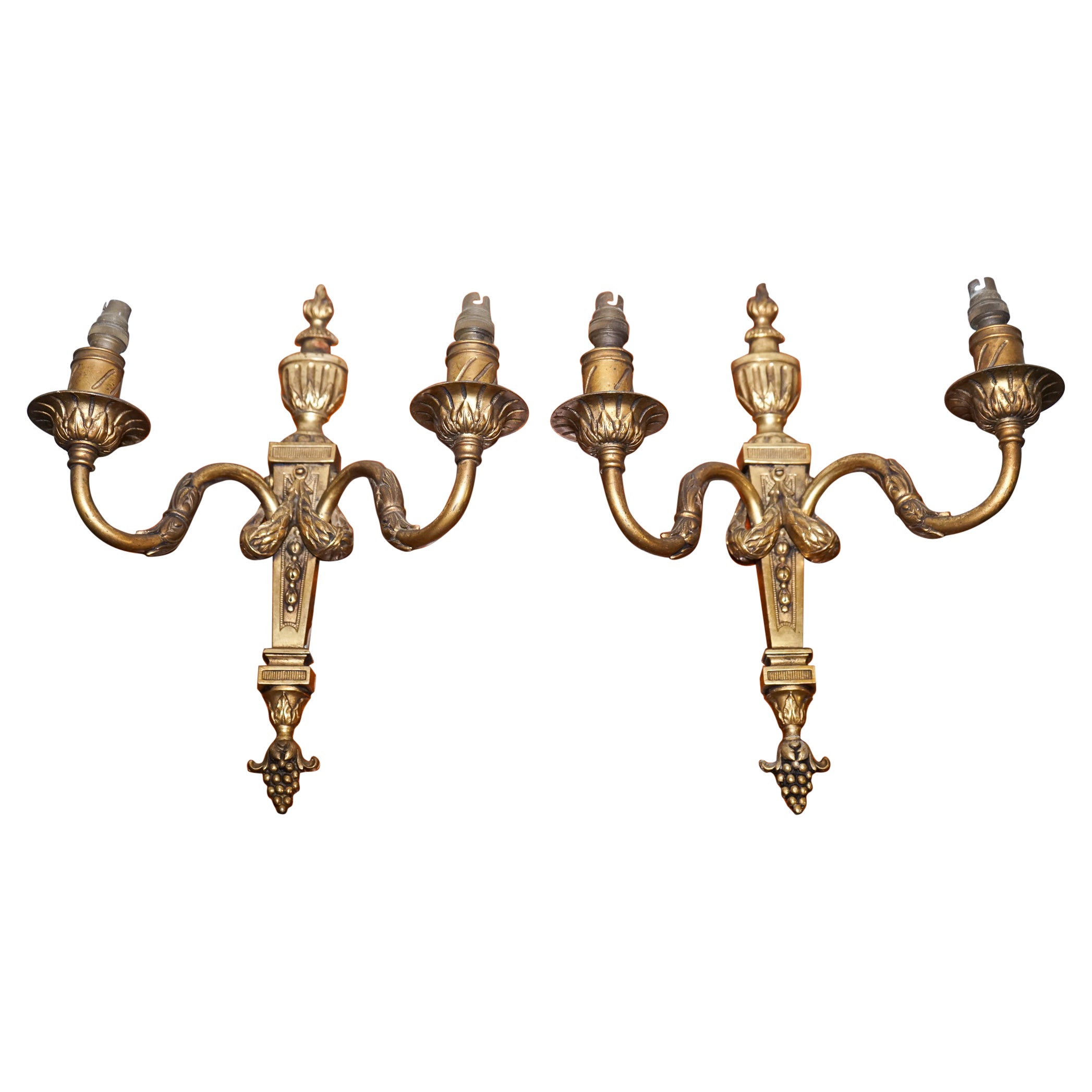 PAIR OF 19TH CENTURY FRENCH BRASS SCONCES TWO BRANCHES WALL LiGHTS For Sale