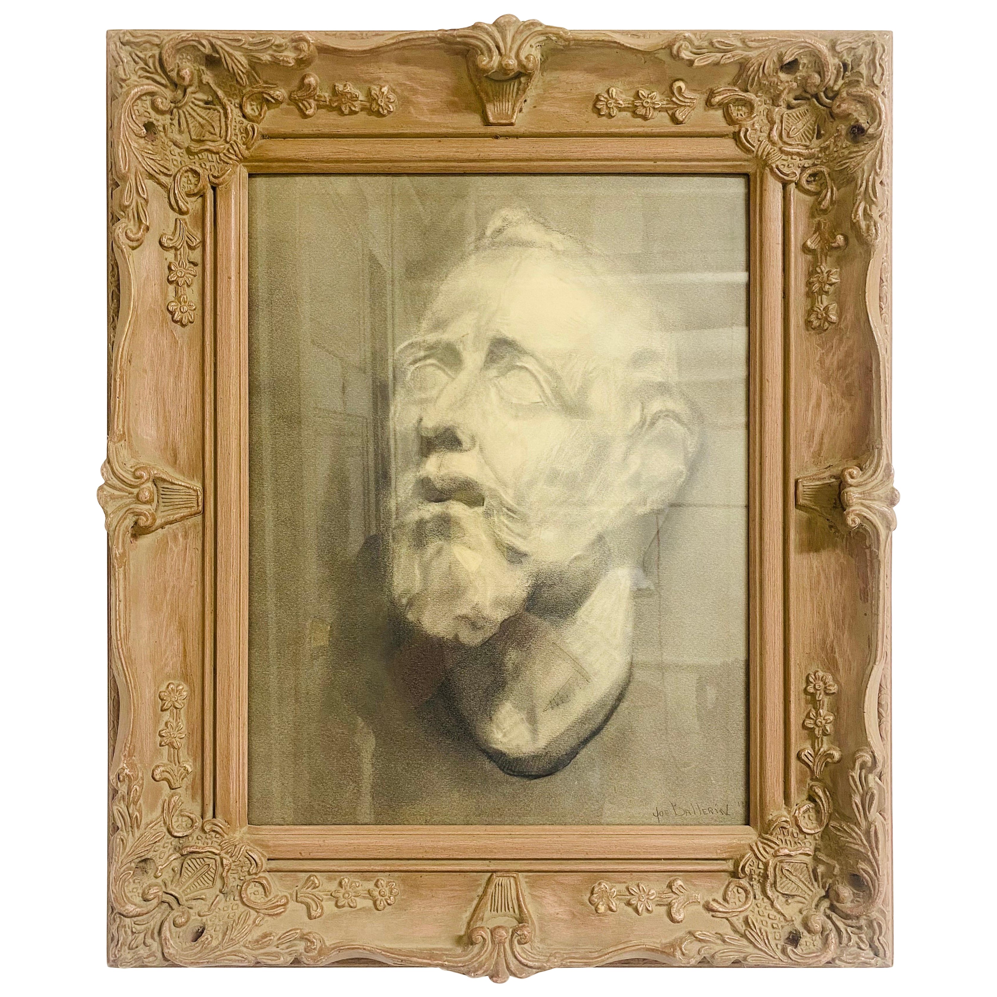 Early 20th century artist study of a classical bust pencil on paper For Sale