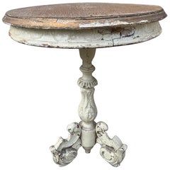 Antique American Victorian Round Painted Side Table, Late 19th Century