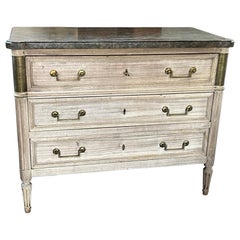 19th Century French Louis XVI Bleached Mahogany Secretaire / Commode With Marble