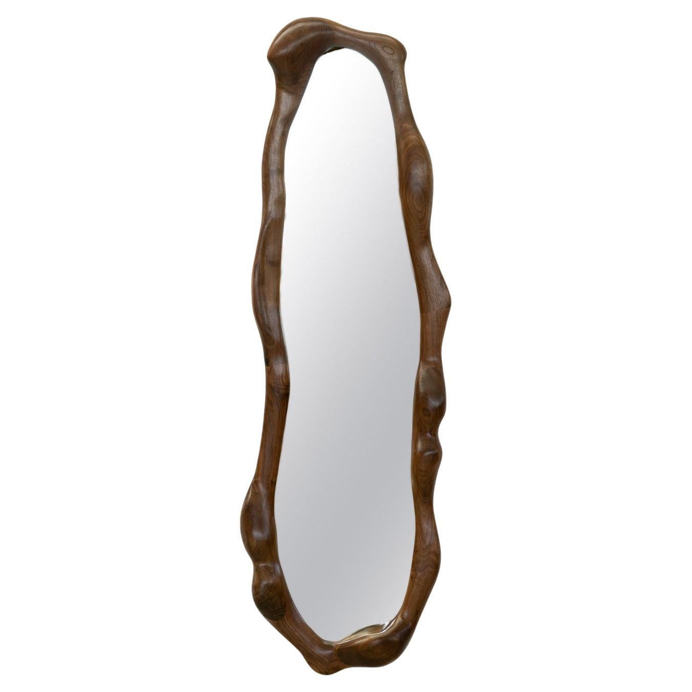 Sculptural Wavy Mirror in Walnut Wood