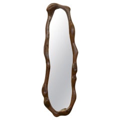 Sculptural Wavy Mirror in Walnut Wood