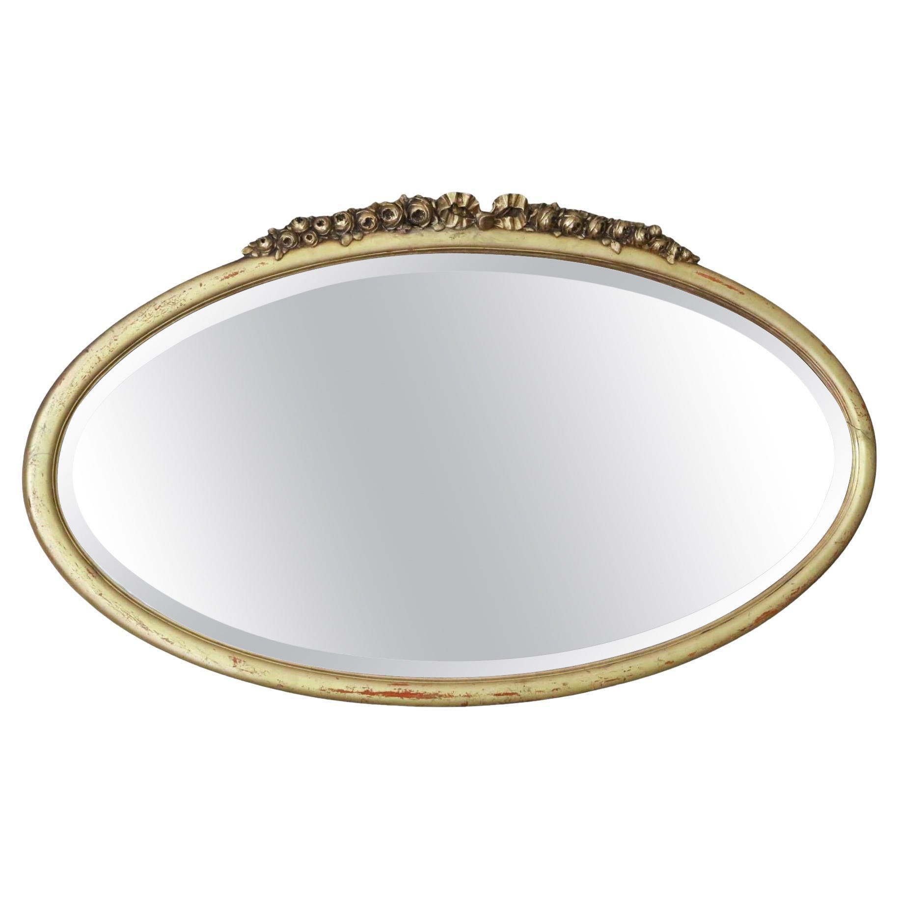 Antique Large Oval Gilt Overmantle Wall Mirror C1900 – Quality For Sale