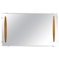 Vintage Mid Century Modern Large Wall Mirror with Raised Sculpted Walnut Accents
