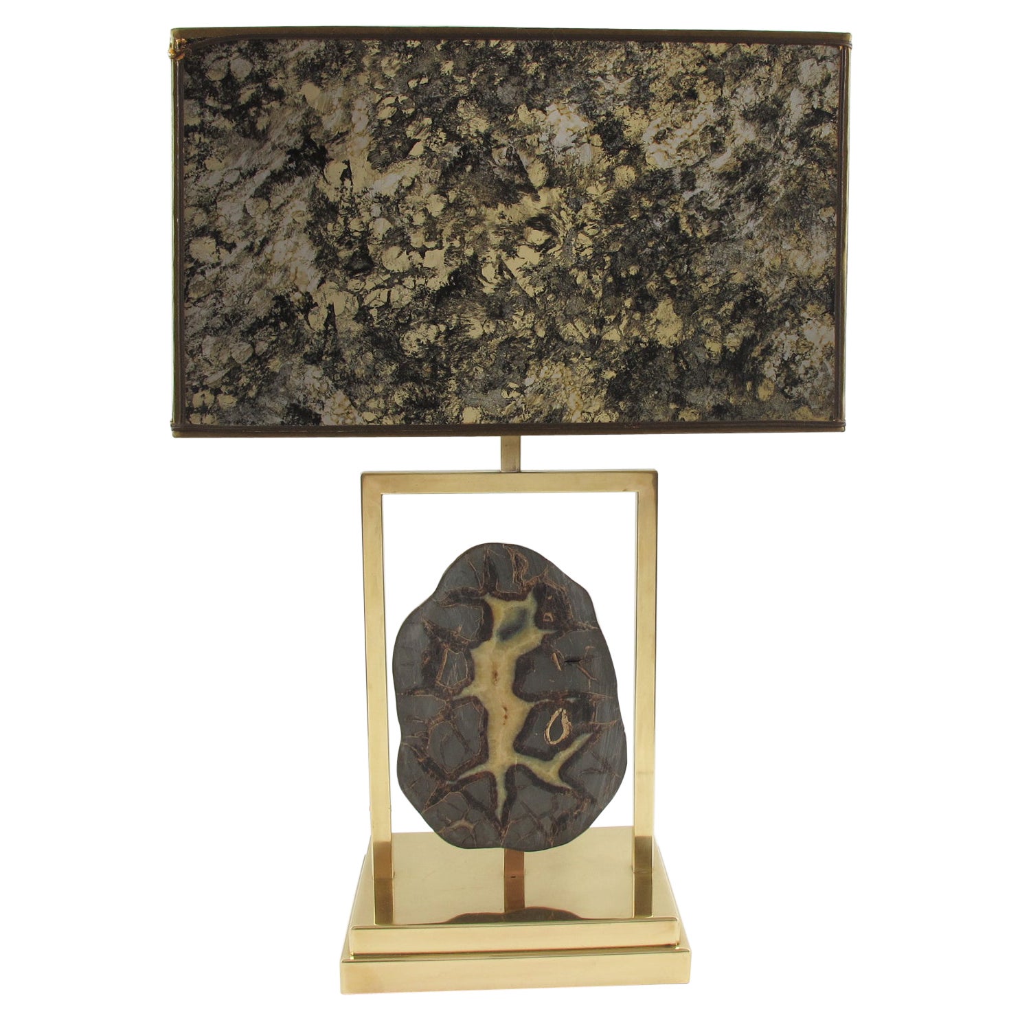 Rare Willy Daro Brass and Geode Stone Table Lamp, circa 1970 For Sale