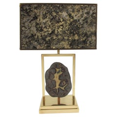 Rare Willy Daro Brass and Geode Stone Table Lamp, circa 1970