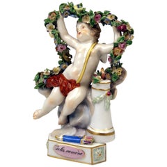 Meissen Motto Child by Acier Antique Je Les Ramène, circa 1880