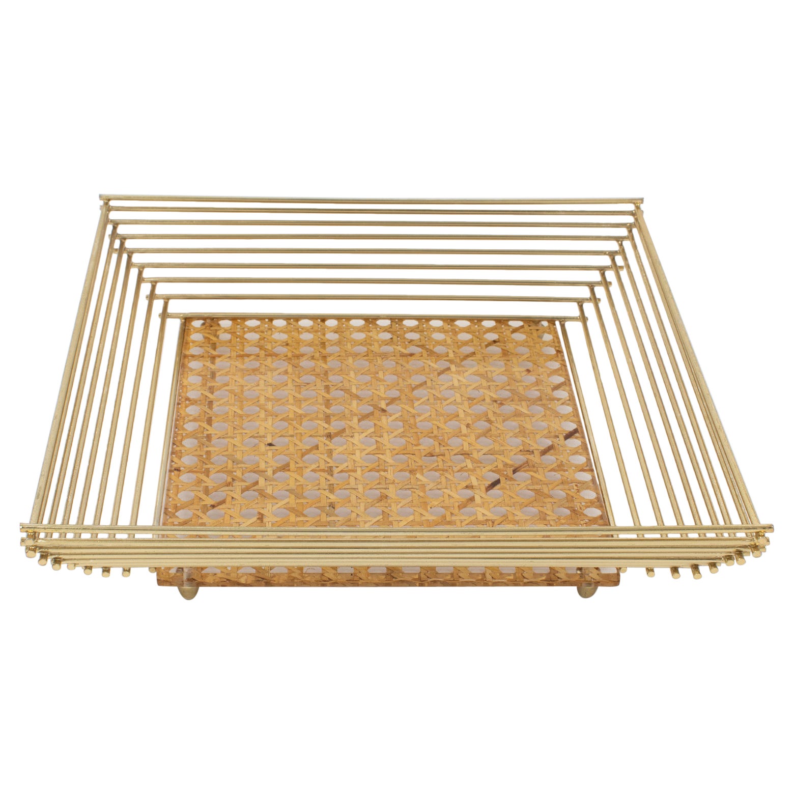 Italian Lucite, Rattan and Brass Barware Serving Tray, circa 1970