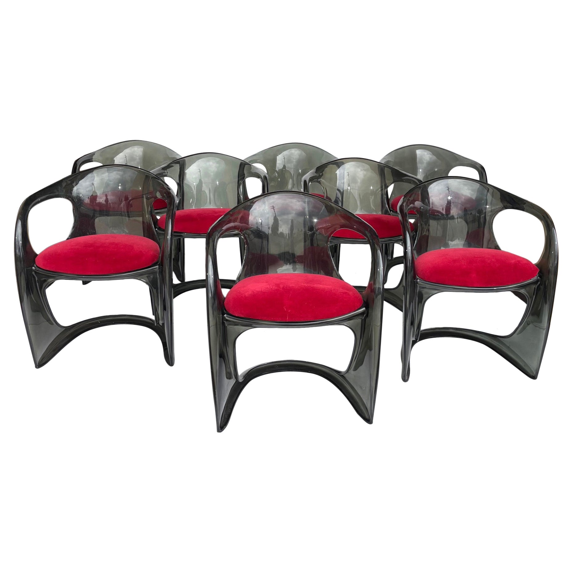 Smokey Lucite Dining Chairs Set of 8