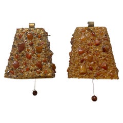 Mid-Century Bespoke Resin and Stone Sconces, a Pair